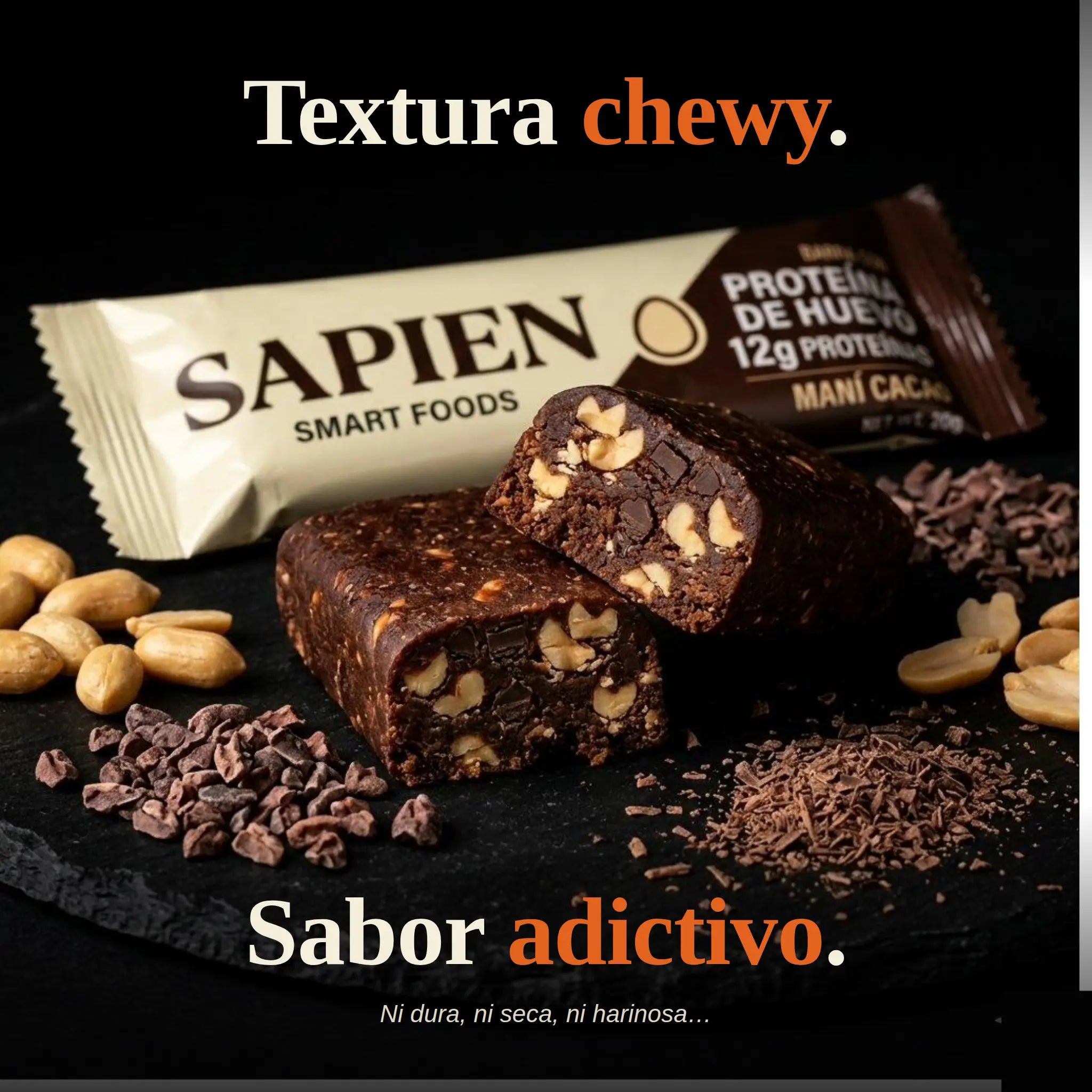 Textura interior de la barra Sapien Maní Cacao