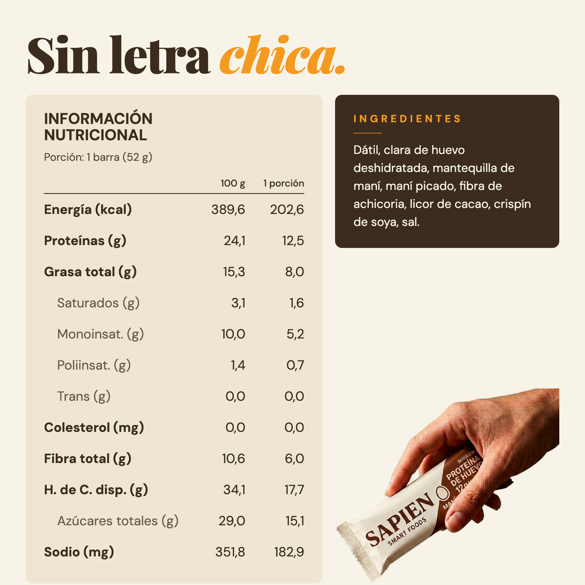 Barra Maní Cacao — ingredientes sin letra chica