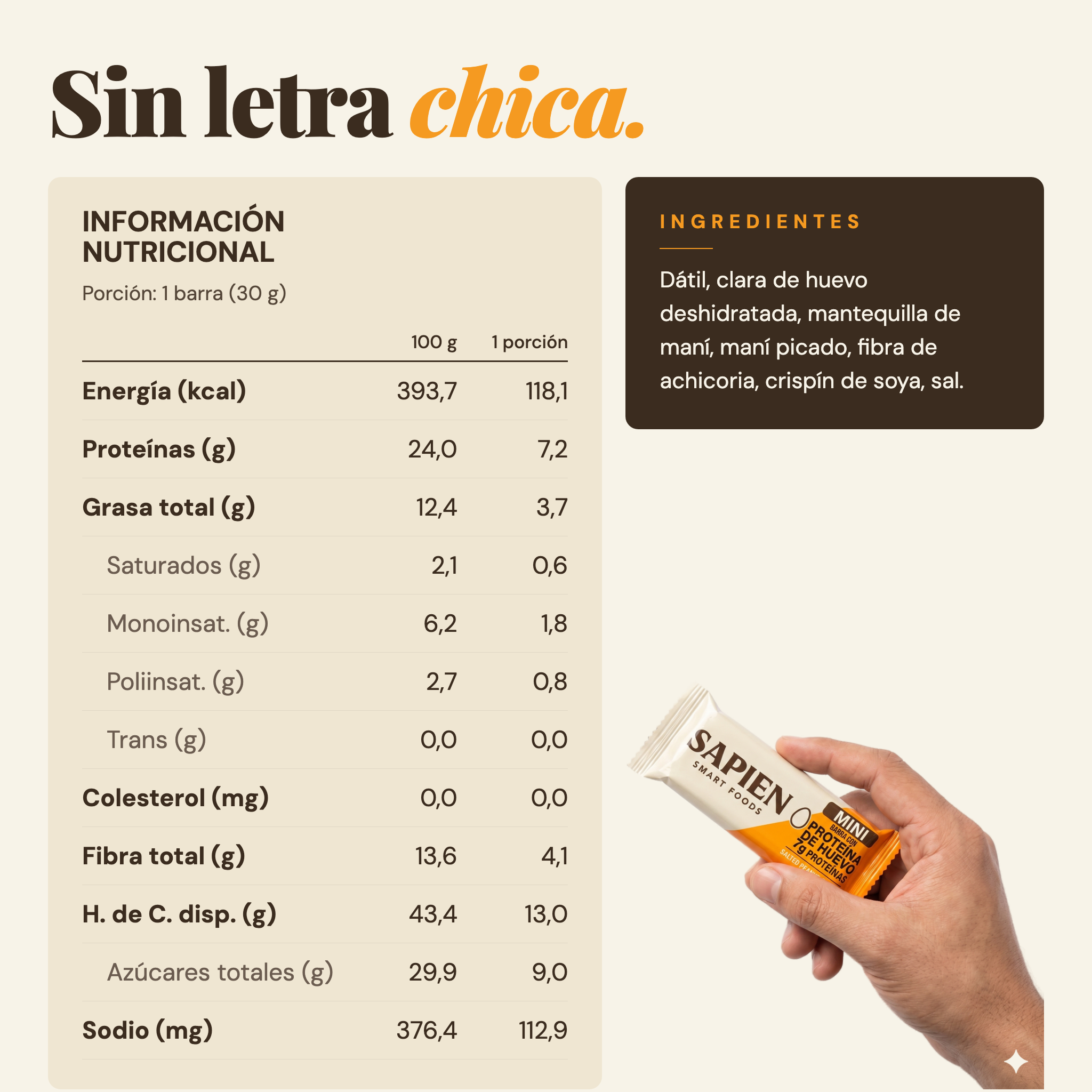 Barrita mini Salted Peanut Butter — ingredientes sin letra chica