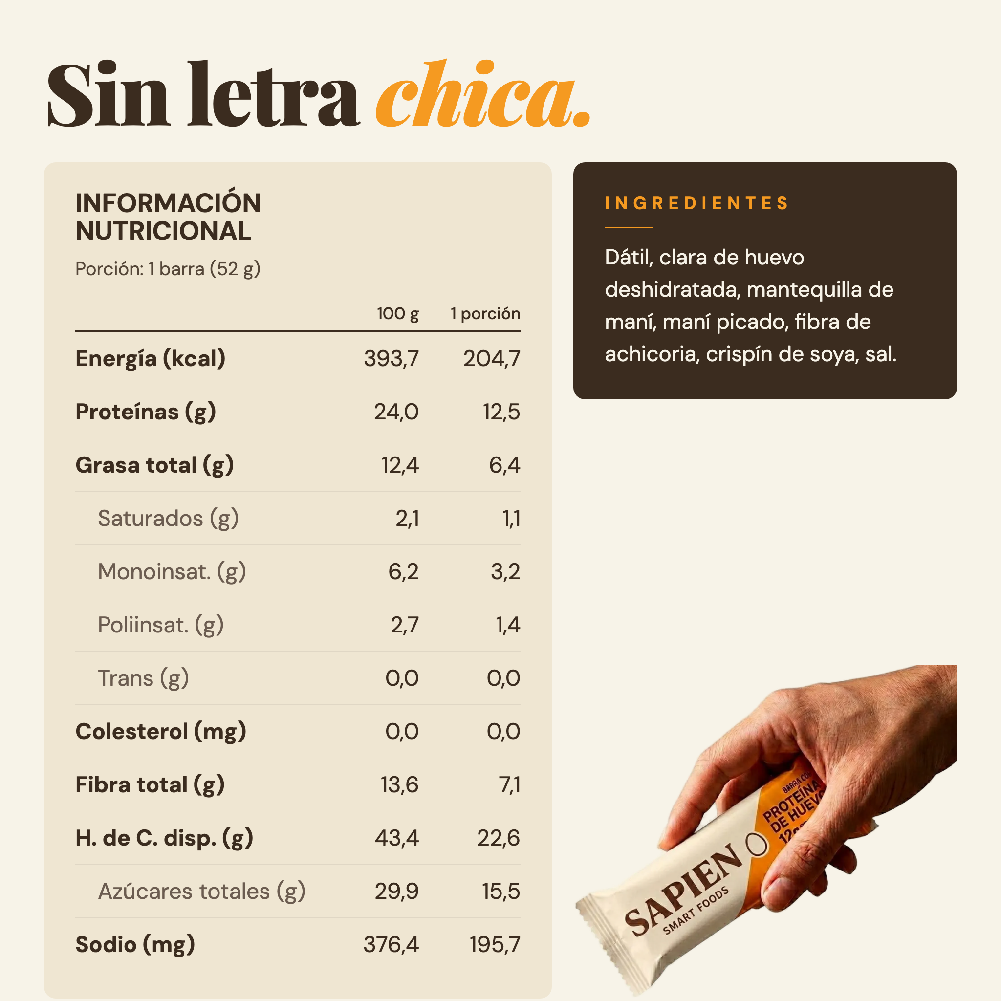 Barra Salted Peanut Butter — ingredientes sin letra chica