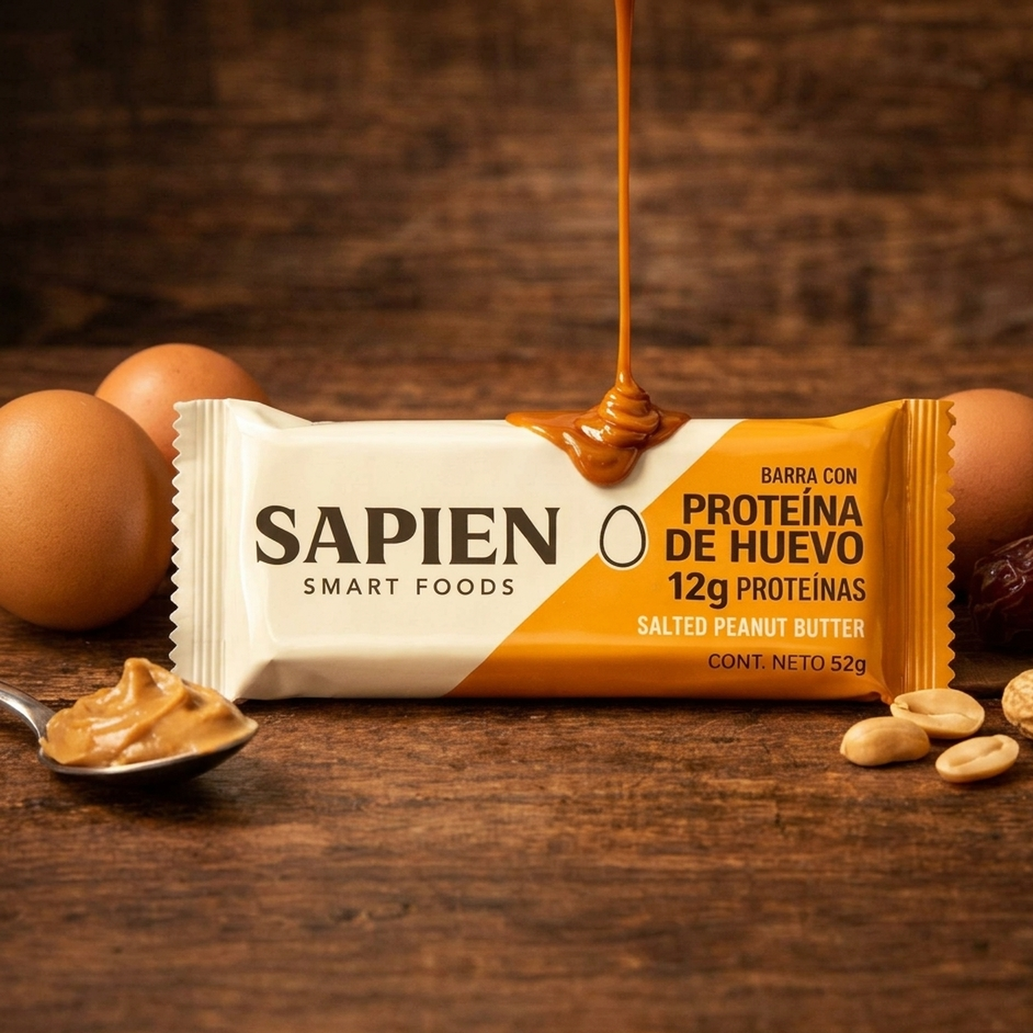Barra de proteína Sapien Salted Peanut Butter 52g con 12g de proteína de clara de huevo