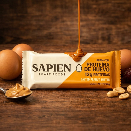 Barra de proteína Sapien Salted Peanut Butter 52g con 12g de proteína de clara de huevo