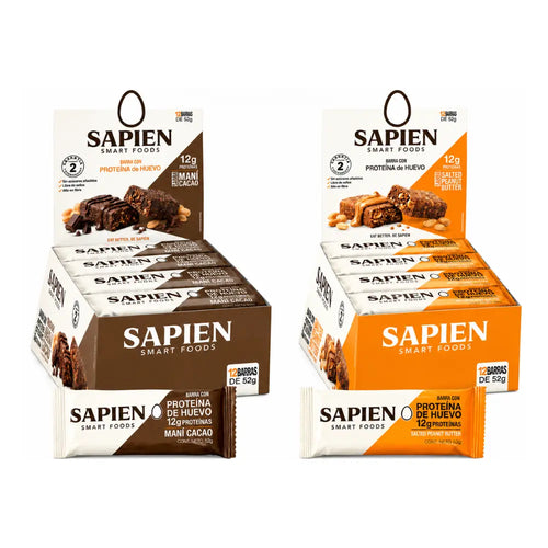 Pack de 2 cajas de 12 barras de proteína Sapien 52g con clara de huevo