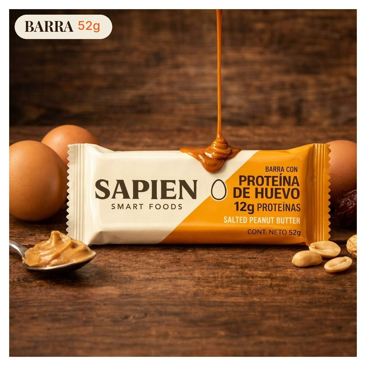 Barra de proteína de clara de huevo SAPIEN Salted Peanut Butter 52g