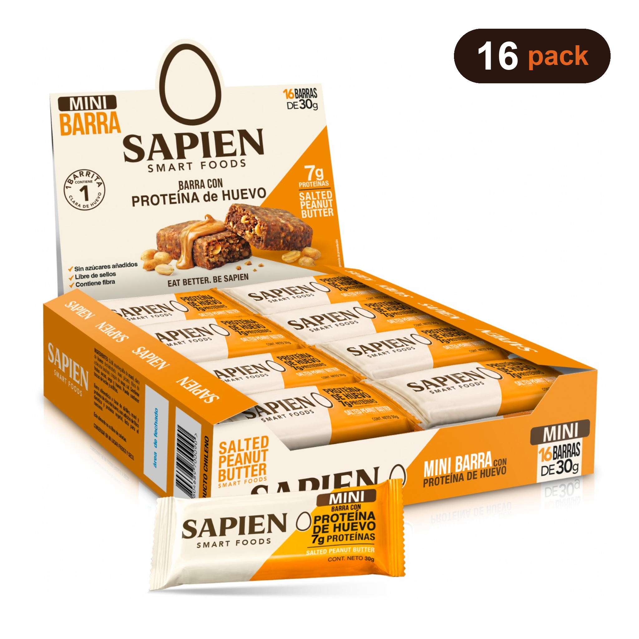Caja de 16 barritas mini Sapien Salted Peanut Butter 30g